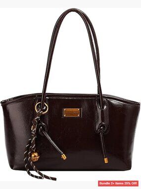 Vegan Leather Shoulder Bag with Zipper Closure, 30x10x19cm